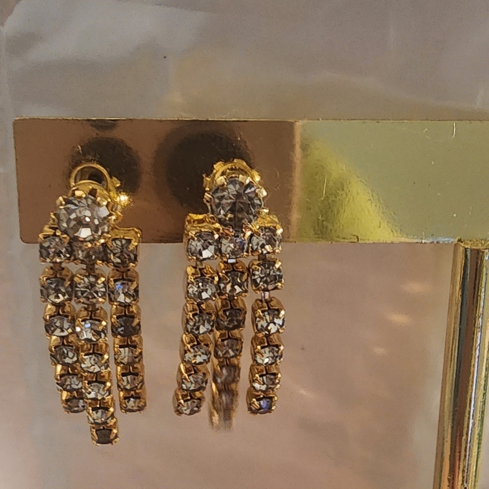 Sarah Coventry Gold Tone and Silver Crystal Earrings